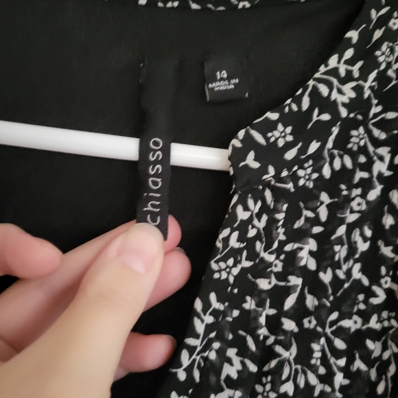 Chiasso Short Sleeve Black/White Floral Tie Waist Dress - Size 14 - Picture 2 of 3